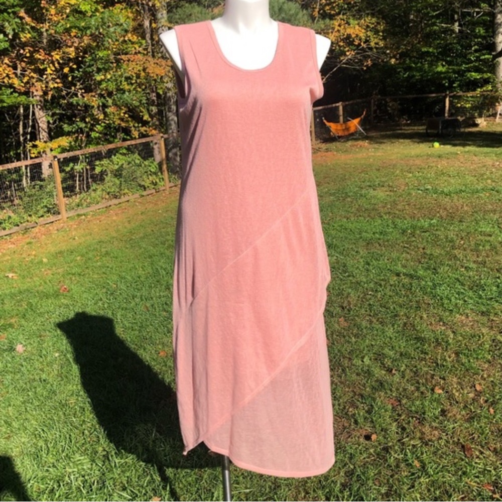Serena Williams Pink Peach Layer Over Layer Sleeveless Knit Dress Sz L
